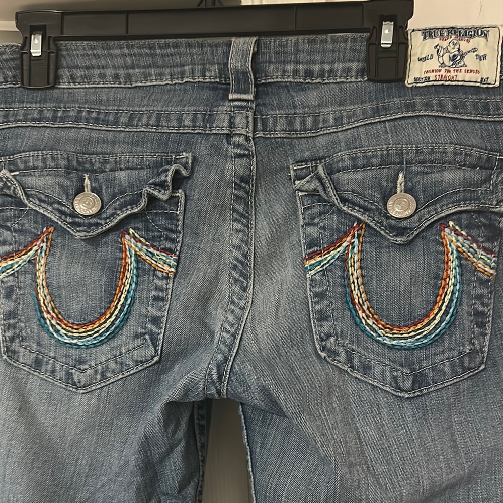 True Religion Blue Boot Cut Jeans with Iconic Design